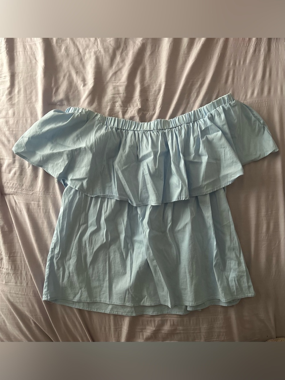 Light Blue Off-Shoulder Ruffle Top